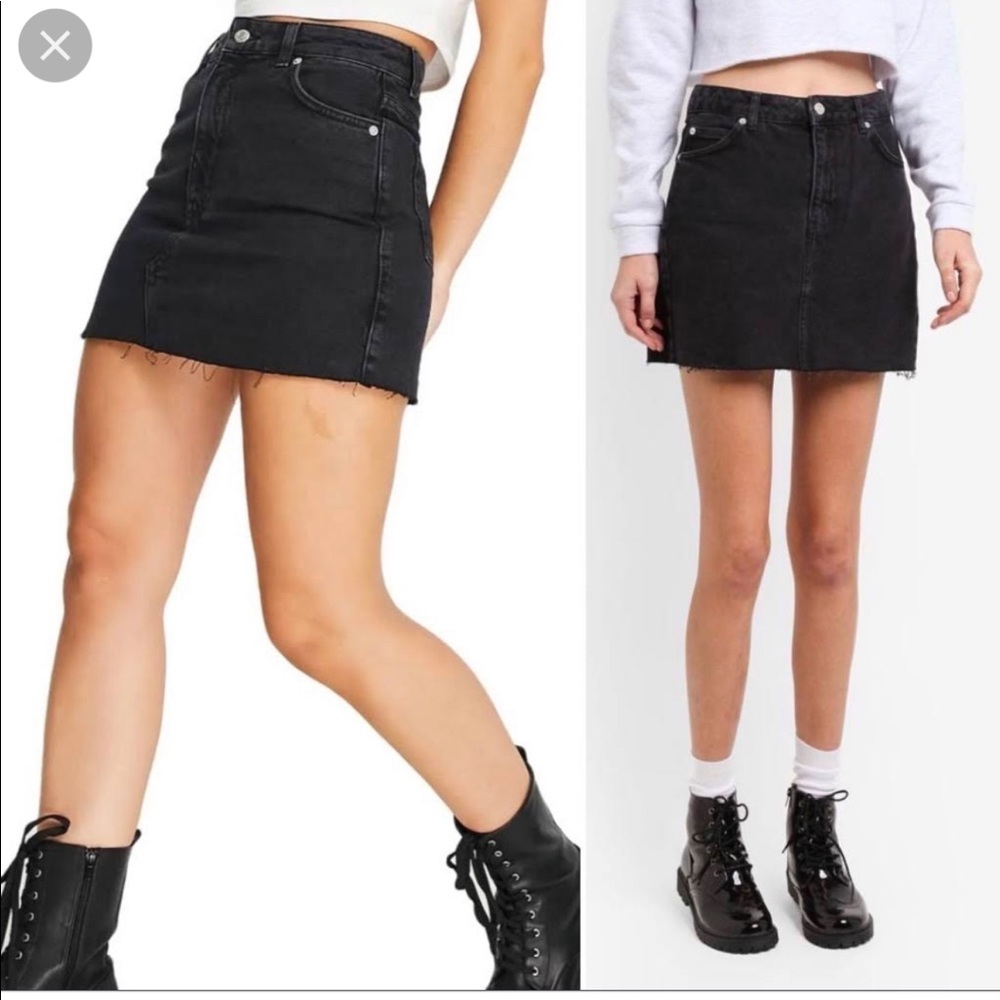Black Topshop denim skirt with raw hem